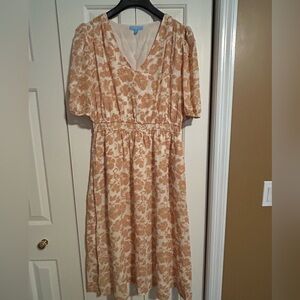 Draper James Tan and Cream Floral Midi Dress